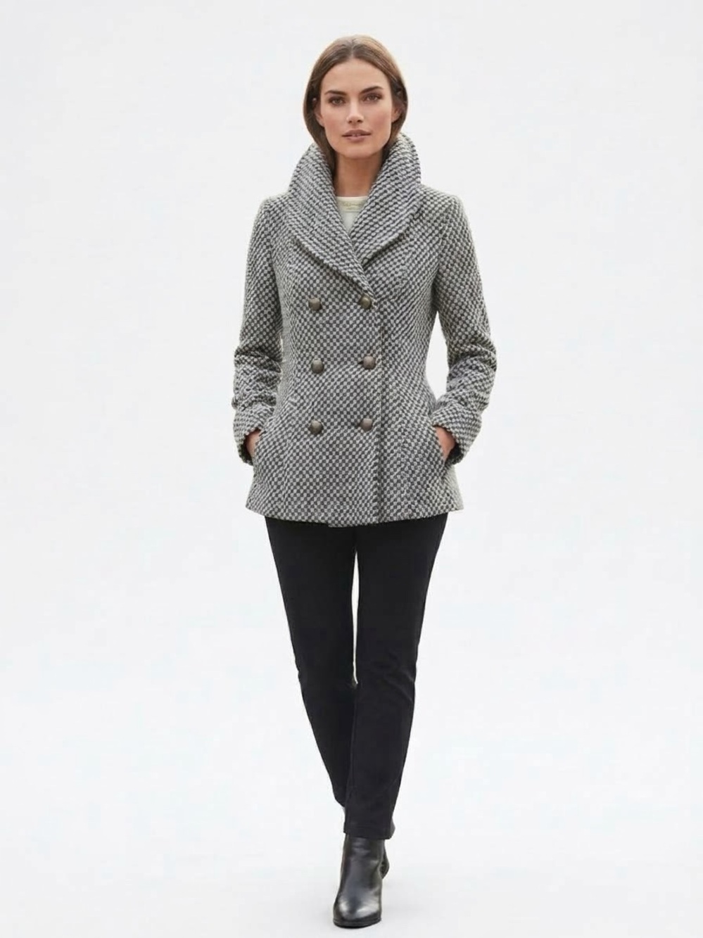 Bethany Mota Black & White Houndstooth Pea Coat